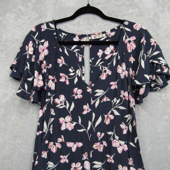 Billabong Fluttering Heart Jumpsuit Size L Blue Pink Floral Print Pockets V-Neck - Picture 3 of 12